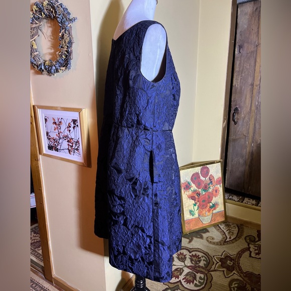 TALBOTS sz 16W Tank Dress Fit-N-Flair Black Blue Damask Texture Floral Twirl NEW - Picture 6 of 16
